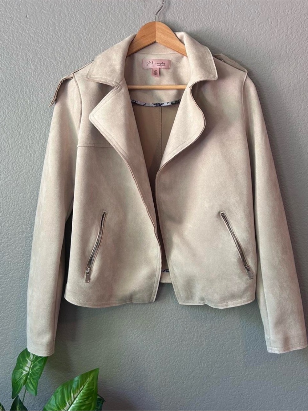 Philosophy Light Pink Beige Faux Suede Leather Jacket